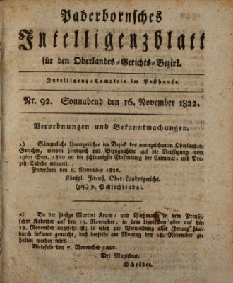 Paderbornsches Intelligenzblatt Samstag 16. November 1822