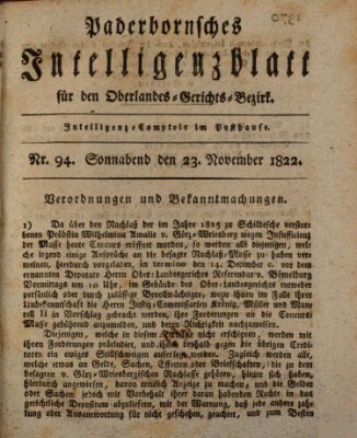 Paderbornsches Intelligenzblatt Samstag 23. November 1822