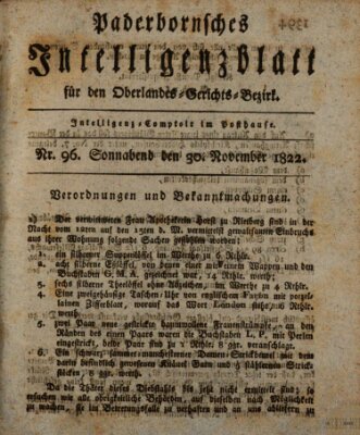 Paderbornsches Intelligenzblatt Samstag 30. November 1822