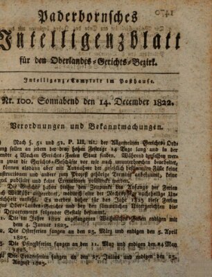 Paderbornsches Intelligenzblatt Samstag 14. Dezember 1822