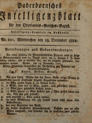 Paderbornsches Intelligenzblatt Mittwoch 18. Dezember 1822