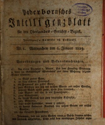 Paderbornsches Intelligenzblatt Mittwoch 1. Januar 1823