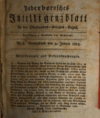 Paderbornsches Intelligenzblatt Samstag 4. Januar 1823