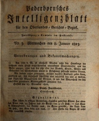 Paderbornsches Intelligenzblatt Mittwoch 8. Januar 1823