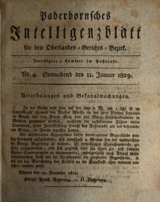 Paderbornsches Intelligenzblatt Samstag 11. Januar 1823