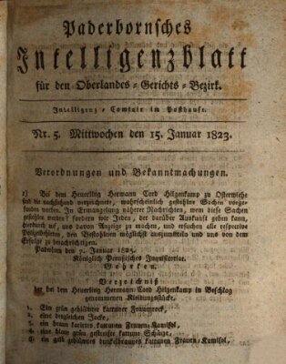 Paderbornsches Intelligenzblatt Mittwoch 15. Januar 1823