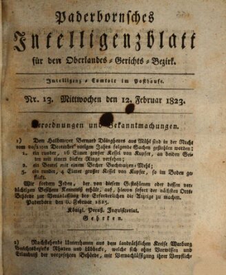 Paderbornsches Intelligenzblatt Mittwoch 12. Februar 1823