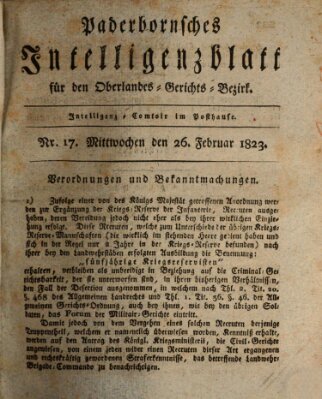 Paderbornsches Intelligenzblatt Mittwoch 26. Februar 1823