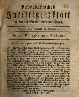 Paderbornsches Intelligenzblatt Mittwoch 2. April 1823