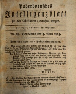 Paderbornsches Intelligenzblatt Samstag 5. April 1823