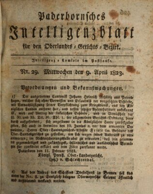 Paderbornsches Intelligenzblatt Mittwoch 9. April 1823