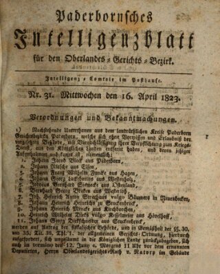 Paderbornsches Intelligenzblatt Mittwoch 16. April 1823