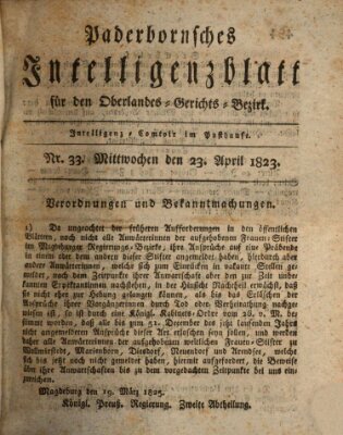 Paderbornsches Intelligenzblatt Mittwoch 23. April 1823