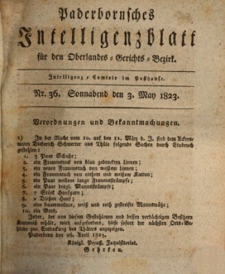 Paderbornsches Intelligenzblatt Samstag 3. Mai 1823