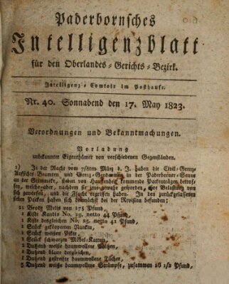 Paderbornsches Intelligenzblatt Samstag 17. Mai 1823