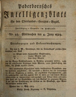 Paderbornsches Intelligenzblatt Mittwoch 4. Juni 1823