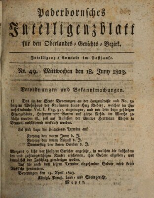 Paderbornsches Intelligenzblatt Mittwoch 18. Juni 1823