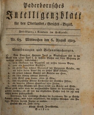 Paderbornsches Intelligenzblatt Mittwoch 6. August 1823