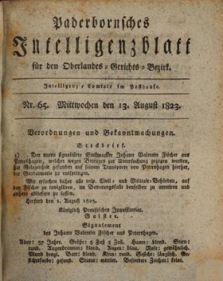 Paderbornsches Intelligenzblatt Mittwoch 13. August 1823