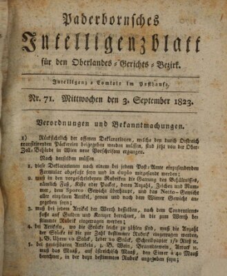 Paderbornsches Intelligenzblatt Mittwoch 3. September 1823