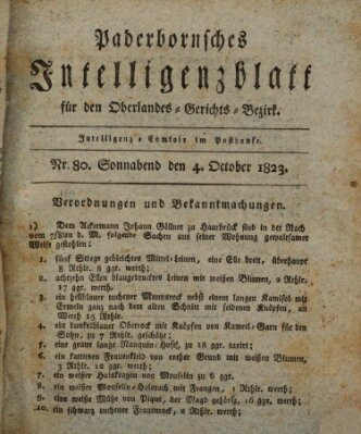 Paderbornsches Intelligenzblatt Samstag 4. Oktober 1823