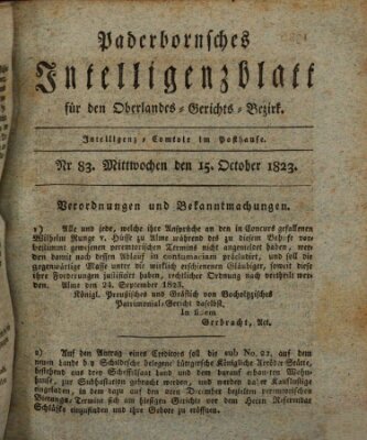 Paderbornsches Intelligenzblatt Mittwoch 15. Oktober 1823