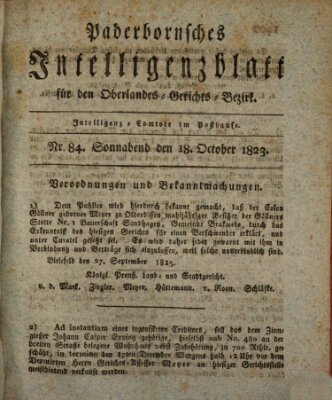 Paderbornsches Intelligenzblatt Samstag 18. Oktober 1823