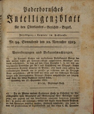 Paderbornsches Intelligenzblatt Samstag 22. November 1823