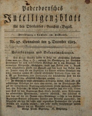 Paderbornsches Intelligenzblatt Mittwoch 3. Dezember 1823