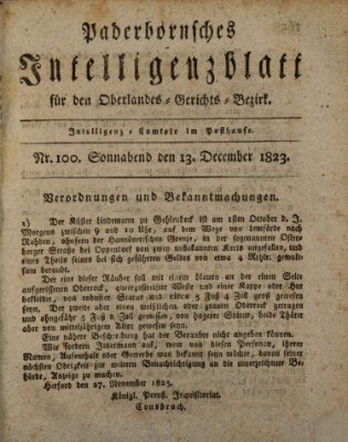 Paderbornsches Intelligenzblatt Samstag 13. Dezember 1823