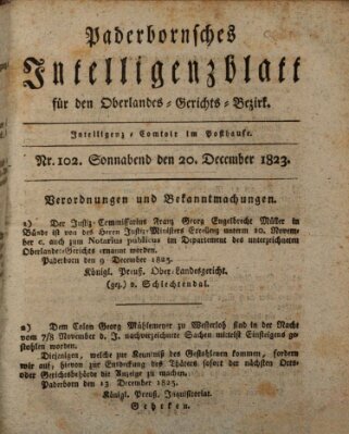 Paderbornsches Intelligenzblatt Samstag 20. Dezember 1823