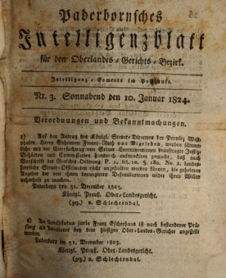 Paderbornsches Intelligenzblatt Samstag 10. Januar 1824