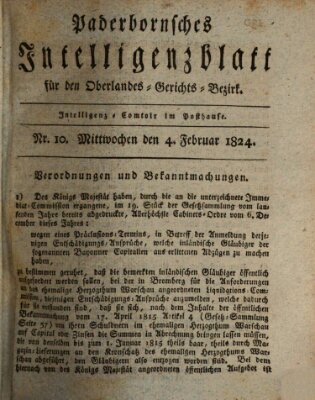 Paderbornsches Intelligenzblatt Mittwoch 4. Februar 1824