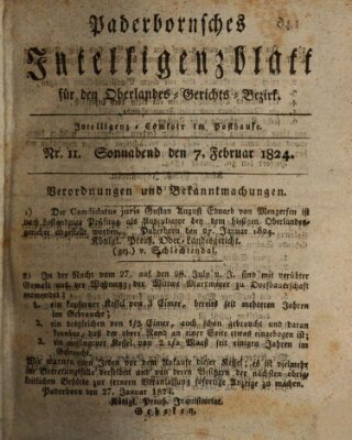 Paderbornsches Intelligenzblatt Samstag 7. Februar 1824