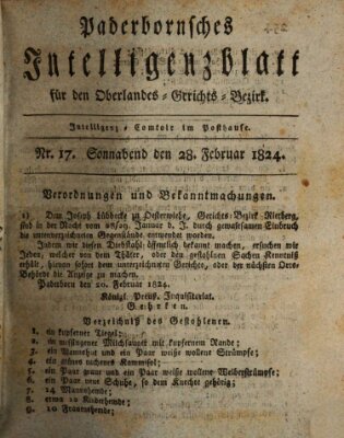 Paderbornsches Intelligenzblatt Samstag 28. Februar 1824