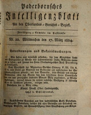 Paderbornsches Intelligenzblatt Mittwoch 17. März 1824