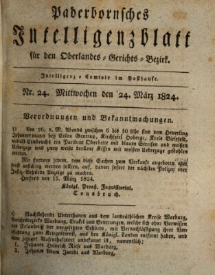 Paderbornsches Intelligenzblatt Mittwoch 24. März 1824