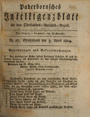 Paderbornsches Intelligenzblatt Samstag 3. April 1824