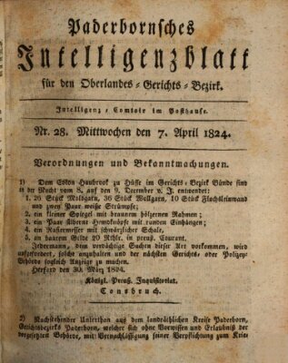 Paderbornsches Intelligenzblatt Mittwoch 7. April 1824