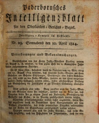 Paderbornsches Intelligenzblatt Samstag 10. April 1824