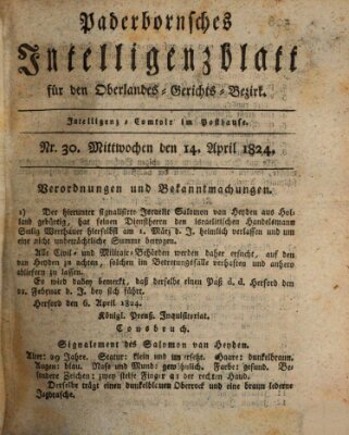 Paderbornsches Intelligenzblatt Mittwoch 14. April 1824