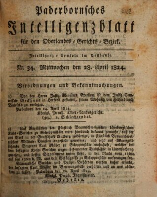 Paderbornsches Intelligenzblatt Mittwoch 28. April 1824