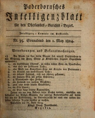 Paderbornsches Intelligenzblatt Samstag 1. Mai 1824