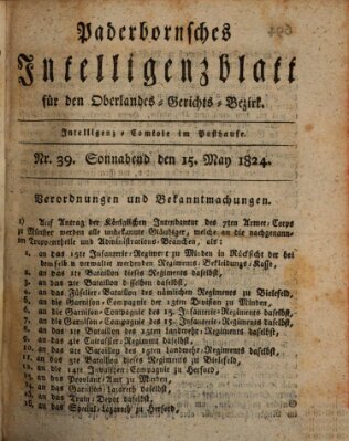 Paderbornsches Intelligenzblatt Samstag 15. Mai 1824