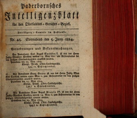 Paderbornsches Intelligenzblatt Samstag 5. Juni 1824