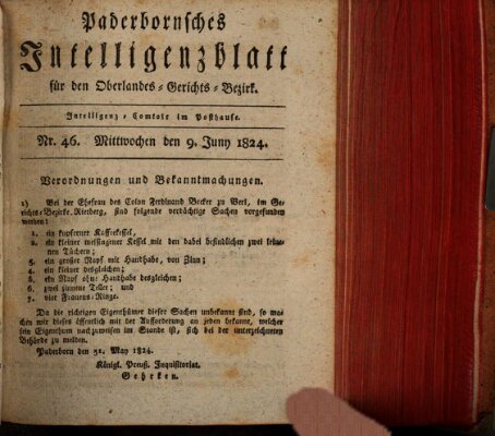 Paderbornsches Intelligenzblatt Mittwoch 9. Juni 1824