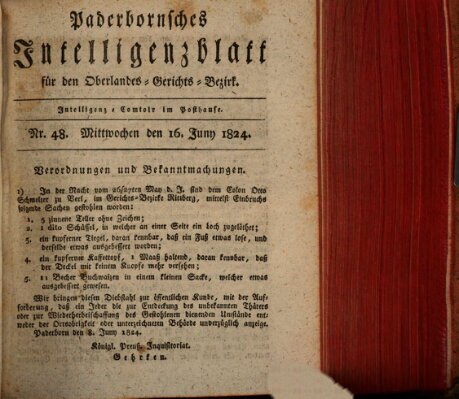 Paderbornsches Intelligenzblatt Mittwoch 16. Juni 1824