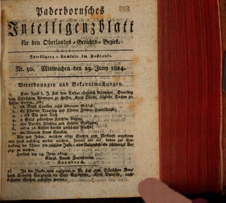 Paderbornsches Intelligenzblatt Mittwoch 23. Juni 1824