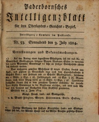 Paderbornsches Intelligenzblatt Samstag 3. Juli 1824