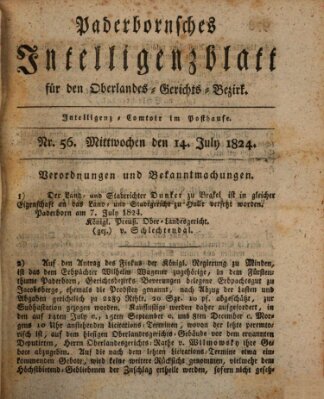 Paderbornsches Intelligenzblatt Mittwoch 14. Juli 1824